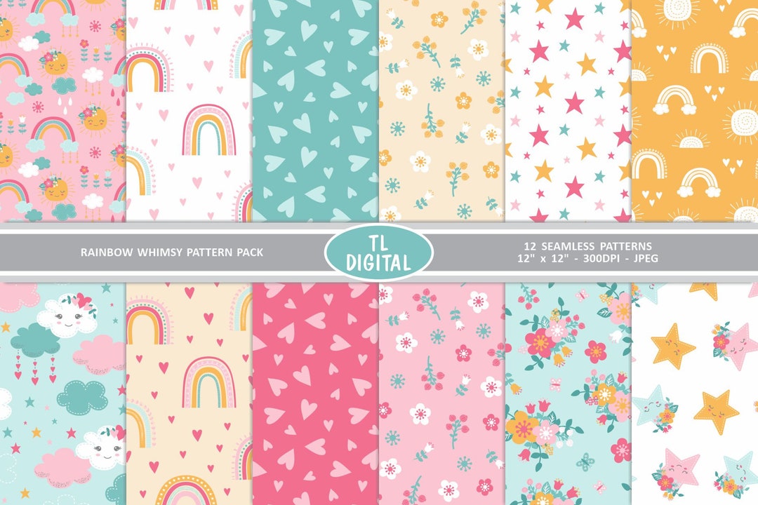 High Resolution Whimsy Patterns Rainbow Whimsy Pattern Pack - 12 Designs - 12x12