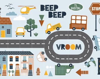 Little Cars and Houses Clipart Set - Traffic Graphics - 73 illustrations - Instant Download - High Resolution PNG Files