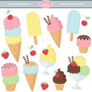 Digital 50 Colorful Ice Cream Clipart PNG Transparent 