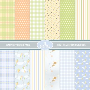 Baby Boy Paper Pack - Baby Digital Papers - 12x12" - JPG FILES - 12 Seamless Pattern Papers