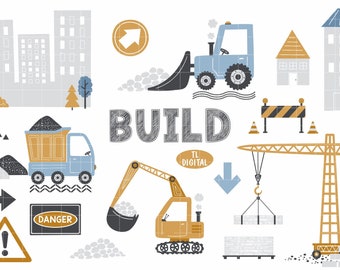 Construction Clipart Set - Cute Clipart for Boys - 64 illustrations - High Resolution PNG Files