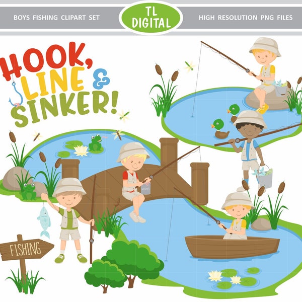Boy Fishing Clipart - Etsy