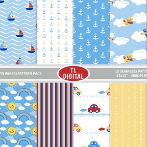 Baby Boy Toys - Digitale papier/patroonset - 12 naadloze patronen - 12"x12" - JPEG's met hoge resolutie