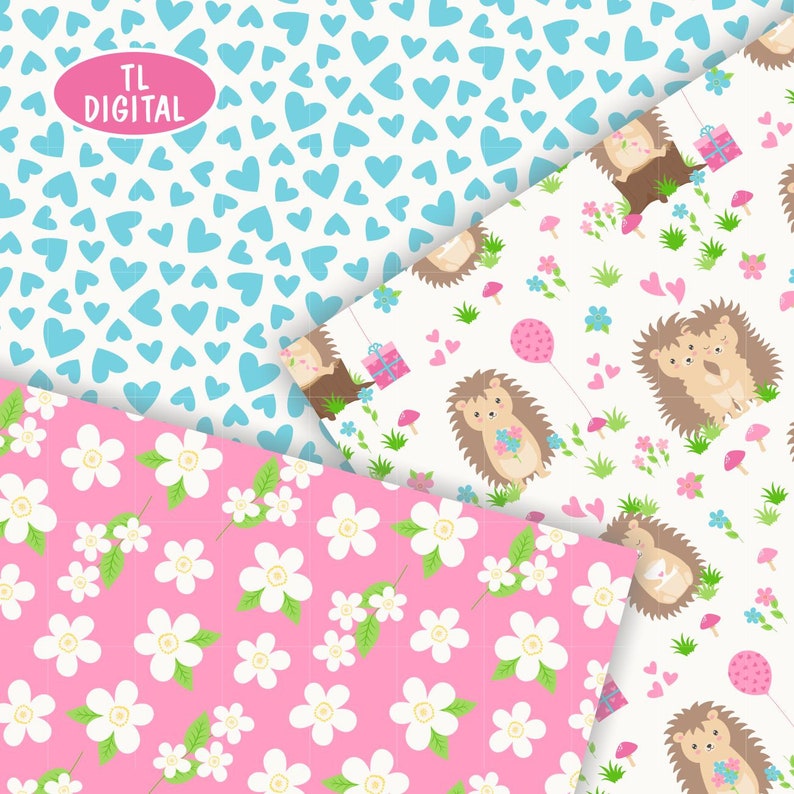Hedgehog Love Paper Pack Valentines Digital Papers Etsy Australia