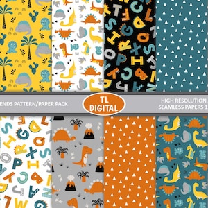Dinosaur Friends - Digital paper/pattern set - 12 Seamless Patterns - 12"x12" - High Resolution JPEGs