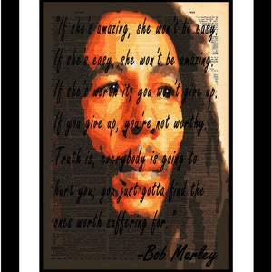 Bob Marley Quote #2 printed on vintage dictionary old paper Unique print Original Wall Art Life Lessons Insiprational Wall Decal Gift Rasta