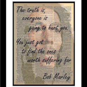 Bob Marley Quote printed on vintage dictionary old paper Unique print Original Wall Art Life Lessons Insiprational Wall Decal Gift Rasta