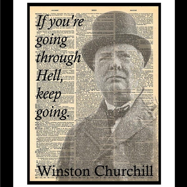 Winston Churchill Quote printed on vintage dictionary old paper Unique print Art Original Wall Insiprational Office Art Decor Famous Quote