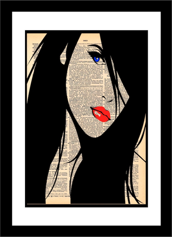 Woman With Red Lips Printed On Vintage Dictionary Old Paper Etsy