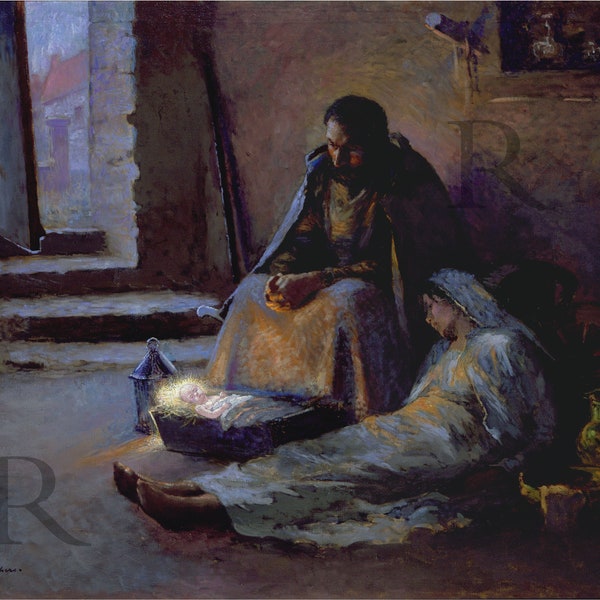 Original color or Lightened, you choose Gari Melchers The Nativity Impressionist Geri Print Museum Quality Canvas Christmas Jesus FREE SHIP!