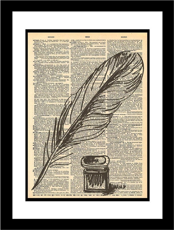 Collection of old books and antique quills. education and wisdom • wall  stickers decoration, text, style