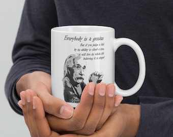 White glossy mug with Albert Einstein quote