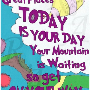 Instant Download Dr. Seuss Quote Digitale Print op alles wat je wilt 8x10 PDF Originele Wall Art Life Lessons Kids Decor Grappige Kat in de Hoed