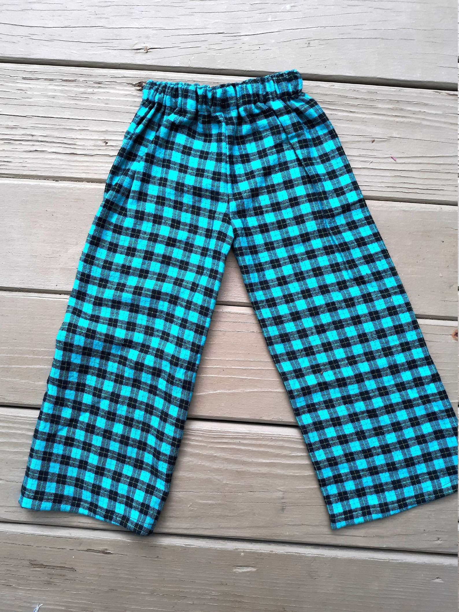 Turquoise Plaid Flannel Pajama Pants size 2 Etsy