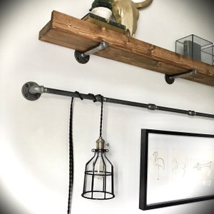 Picture Ledge FREE SHIPPING! Industrial Solid Wood Plank and Iron Pipe Bracket Simple Floating Wall Mounted w/ Lip - FARMHOUSE Whitewash