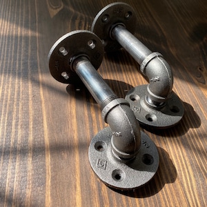 Black Iron Pipe Shelf Brackets - CLEAN Farmhouse DIY Metal Shelving - One Two or Three - Custom Build Support - Wall Bracket Attachment