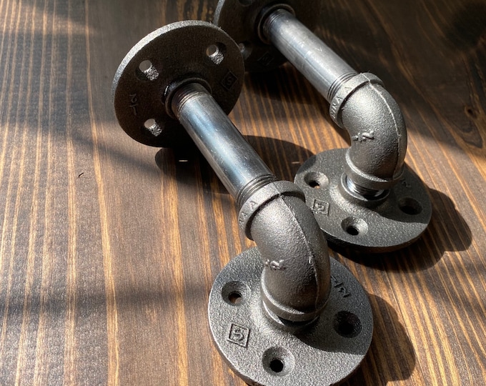 Black Iron Pipe Shelf Brackets - CLEAN Farmhouse DIY Metal Shelving - One Two or Three - Custom Build Support - Wall Bracket Attachment