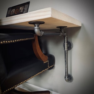 Undermount Iron Pipe & Solid Wood Desk - Suspended Wall Mounted/Standing Computer Laptop - Floating Whitewash Farmhouse Shelf Table
