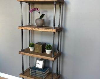 5 Level Shelf / Bookshelf FREE SHIPPING! Freestanding - Solid Wood & Iron Pipe - Customizable!