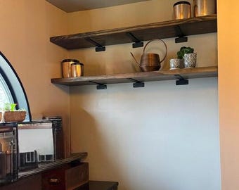 Stained Wood Shelf - 84” Long Farmhouse Plank