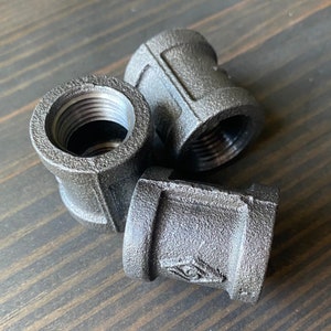 Single 1/2” Black Iron COUPLING - CLEAN - DIY Metal Shelving Fitting - Custom Build Desk/Table Legs - Farmhouse Wall Bracket - Connector
