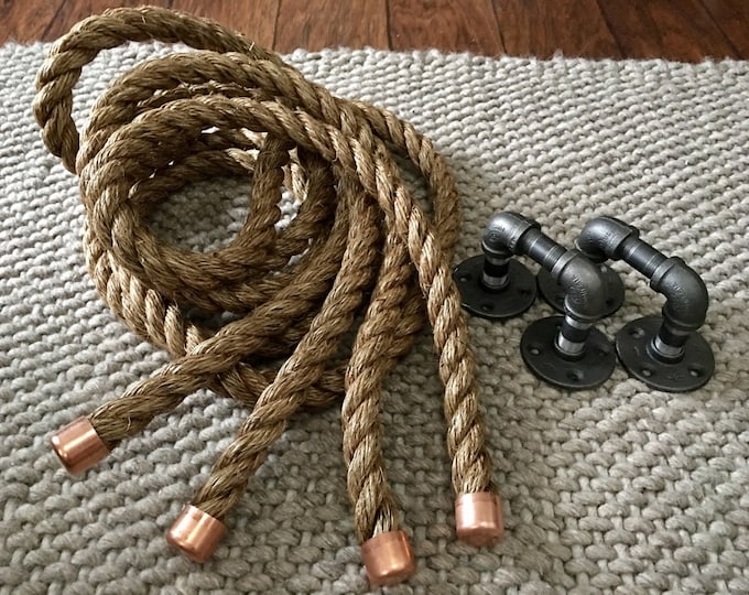Set of 2 - 10' x 1" Thick Ropes w/ Copper Caps and Pipe Wall HARDWARE Anchors FREE Shipping!