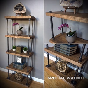 5 Level Shelf / Bookshelf FREE SHIPPING! Freestanding - Solid Wood & Iron Pipe - Customizable!