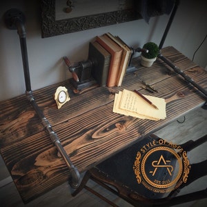Iron Pipe & Solid Pine Wood Desk - Farmhouse Suspended Wall Mounted / Standing Computer Laptop - Industrial Floating Table - Whitewash