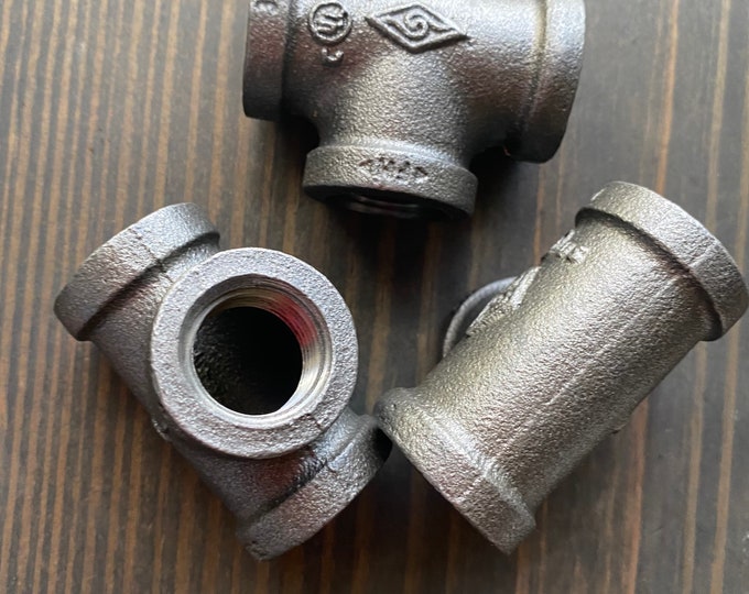 Single 1/2” Black Iron TEE - CLEAN - DIY Metal Shelving Fitting - Custom Build Desk/Table Legs - Farmhouse Wall Bracket - Connector