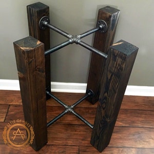 Table Base FREE SHIPPING! Solid Wood Beam & Iron Pipe Round/Square Dining - Custom Options