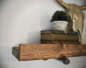 Farmhouse Picture Ledge – Whitewash Wood Plank with Iron Pipe Brackets
