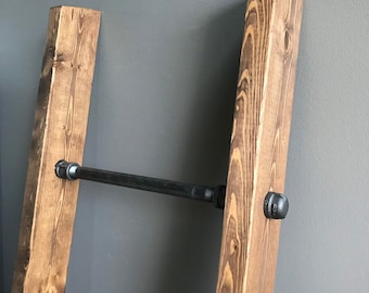Pipe Wood Blanket Ladder FREE SHIPPING! Industrial Wall Leaner