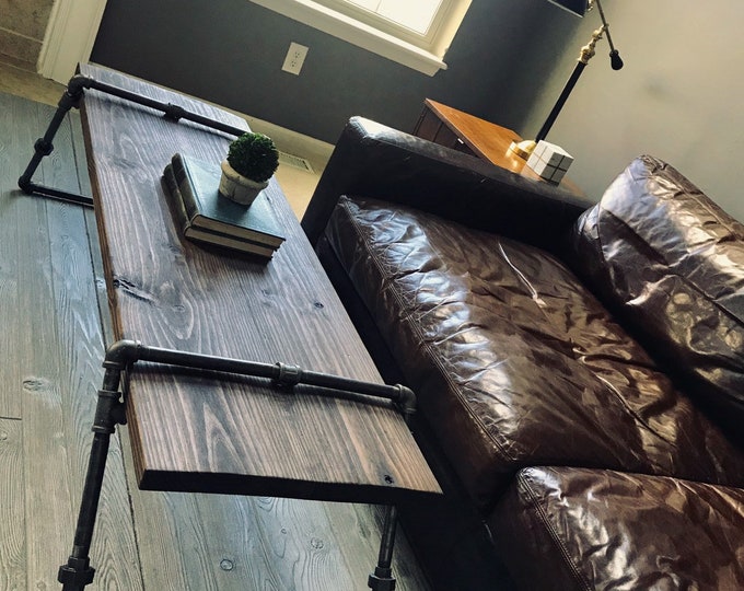 Industrial Coffee Table FREE SHIPPING! Iron Pipe & Solid Wood - Sofa Side Table Custom Modern Farmhouse - Whitewash