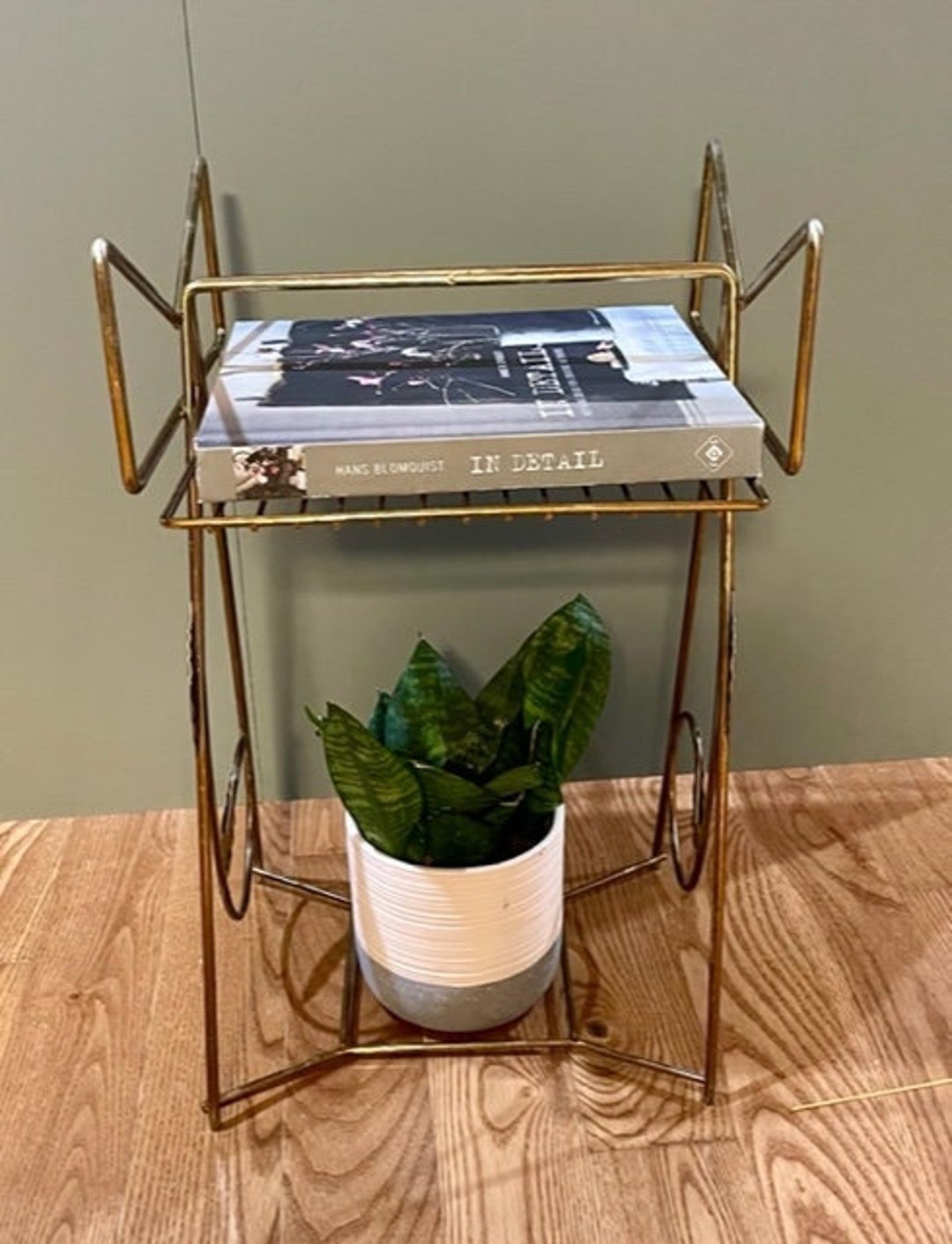 Vintage / Midcentury Gold Tone Plant Stand/ Magazine Rack / Etsy
