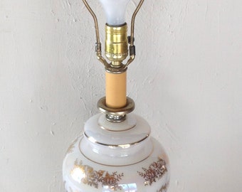 Vintage Hollywood Regency glass table lamp / Mid century / Gold etching