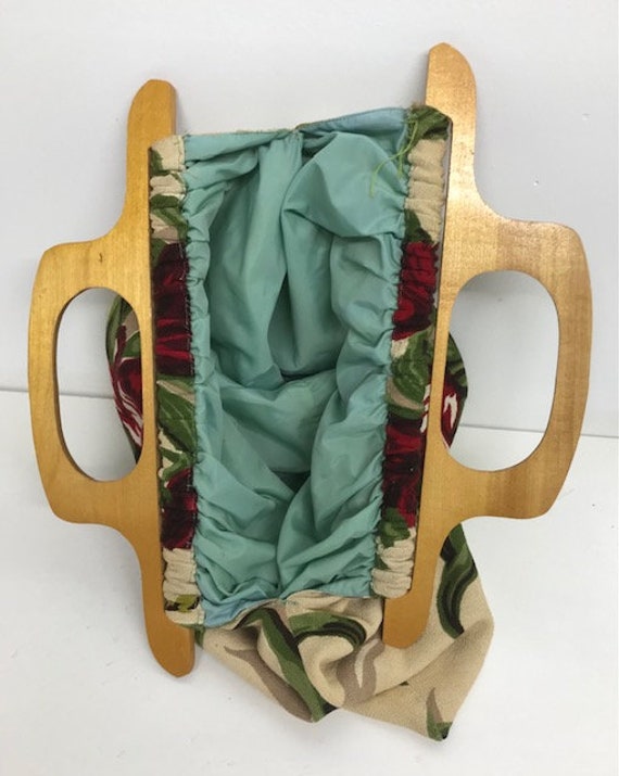 Vintage Bark cloth  Purse / Knitting Bag - image 4