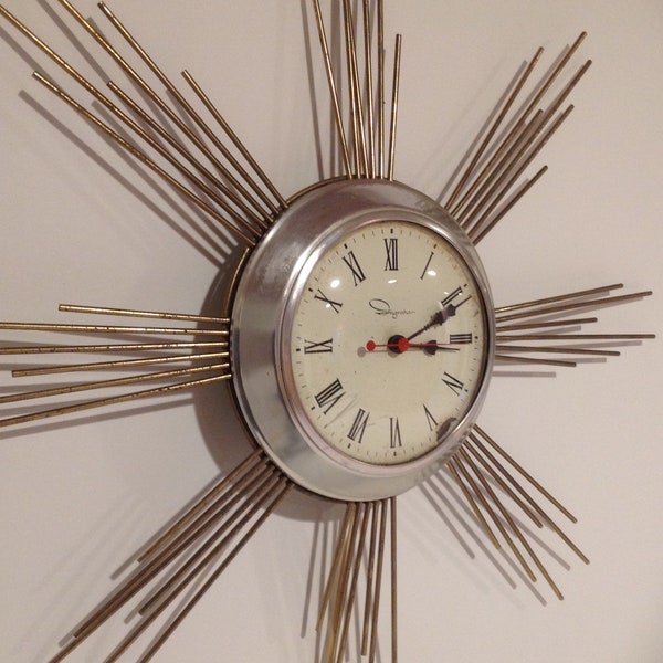 Vintage item/ Midcentury starburst wall clock / Ingraham