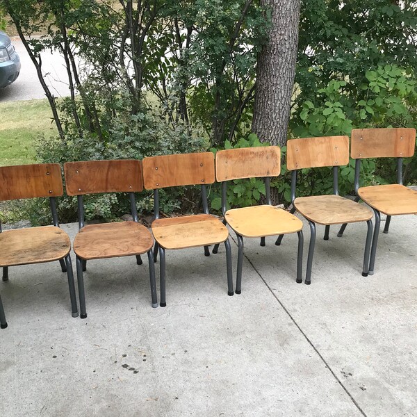 SALE!! /  10% OFF  /  Midcentury school chairs / wooden seat and back / 60's or 70's