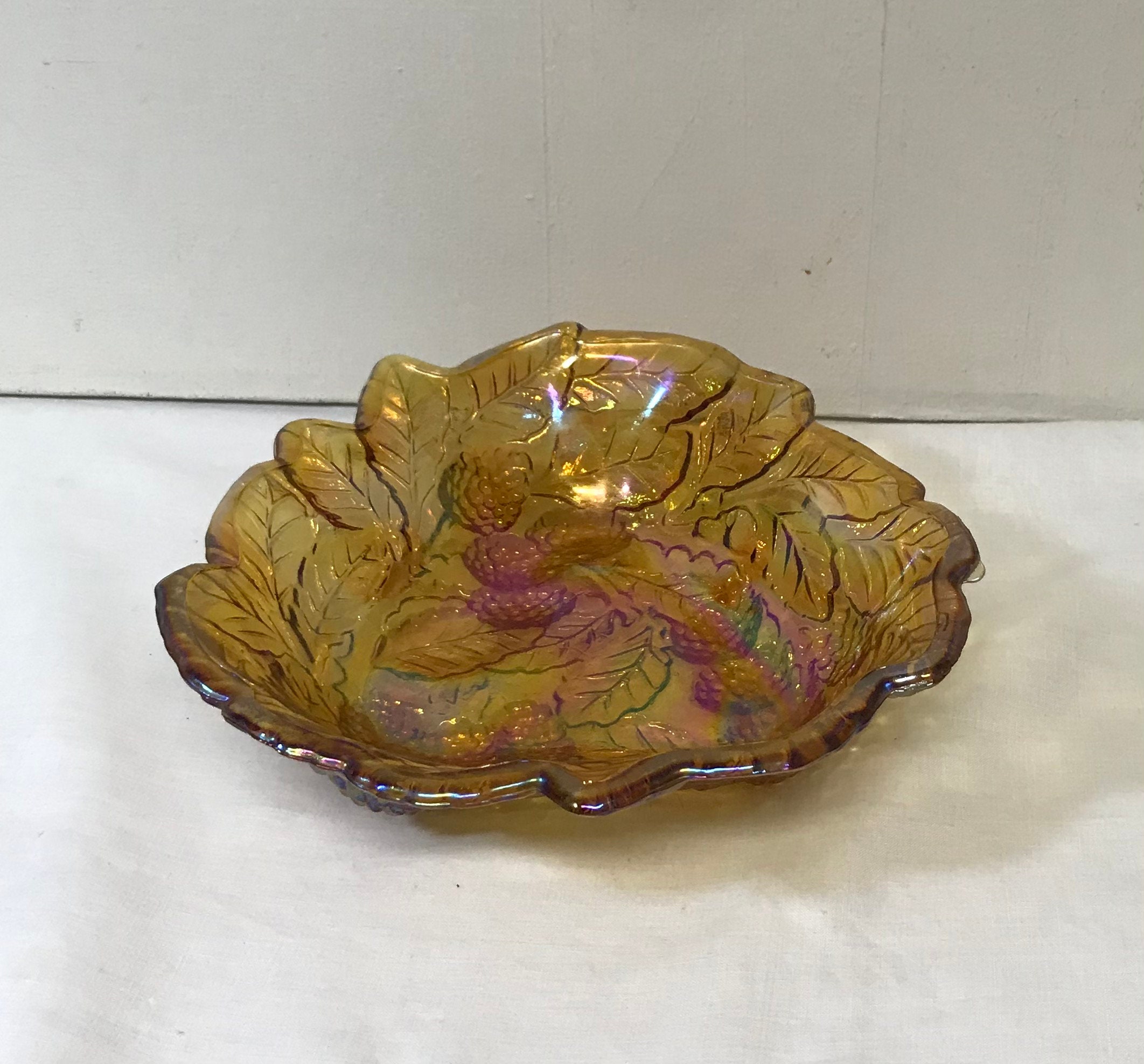 Vintage Carnival Glass Candy Dish / Iridescent Gold / Free Shipping