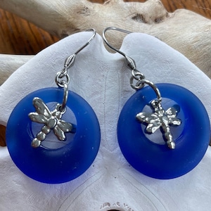 DRAGONFLY SEA GLASS Earrings | Sea Glass | Recycled Glass | Dragonfly | Dragonfly Jewelry
