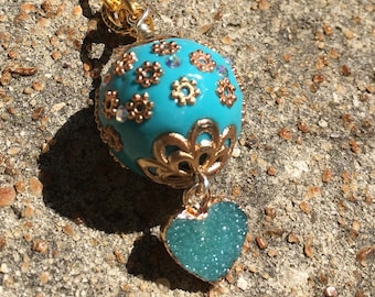 HEART of BALI Car Charm | Car Charm | Road Totem | New Car | Rearview Mirror Charm | Heart | Indonesian Bead | Druzy