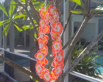 Orange/Yellow Hawaiian Lei Car Charm | Flower Car Accessory | Rearview Mirror Charm | Rear View Mirror | Hawaiian Car Charm | Aloha Gift