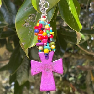 Colorful Cross Car Charm | Rearview Mirror Charm | Car Accessory | Christian Car Charm