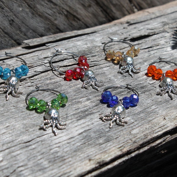 OCTOPUS Wine Glass Charms | Wine Charms Set of 6 | Octopus Wine Charm | House Warming Gift | Secret Santa Gift | Sea | Ocean | Nautical