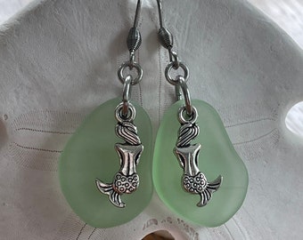 MERMAID SEA GLASS Earrings | Sea Glass | Recycled Glass | Beach | Cruise | Tropical Vacation | Mermaid
