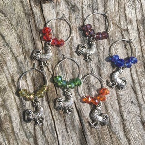 Rooster Wine Glass Charms | Wine Charms Set of 6 | Rooster Wine Charm | House Warming Gift | Office Party Gift  | Secret Santa Gift