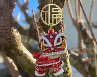 BLESSED CHINESE LION Ornament | Red Lion Chinese New Year | Chinese Zodiac | Fu Blessing | Lunar New Year | Good Fortune | Good Luck