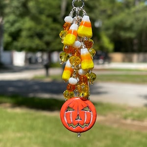 CANDY CORN and PUMPKINS Halloween Car Charm | Halloween Rearview Mirror Charm | Candy Corn Car Charm | Pumpkin Car Charm | Halloween Decor