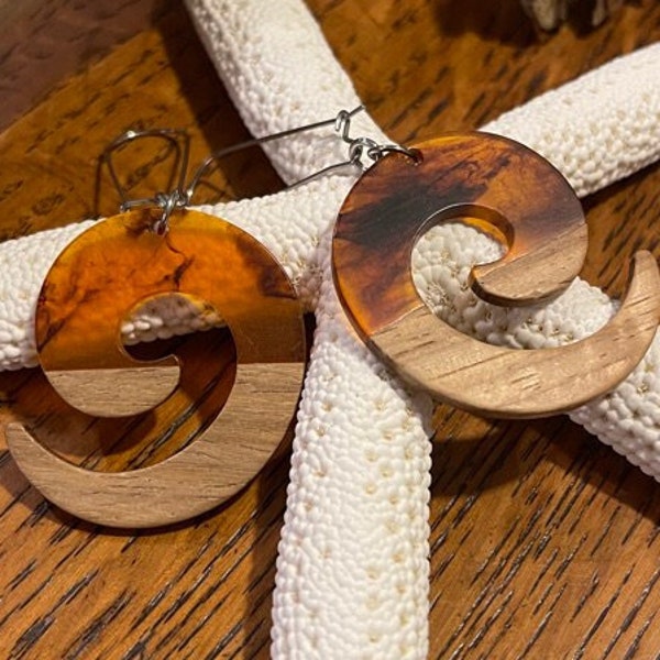 KORU Wood and Resin Earrings | Tribal Earrings | Minimalist | Lightweight Earringss