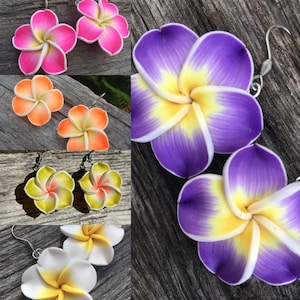 Polymer Clay Plumeria Earrings: Hawaiian Luau Jewelry